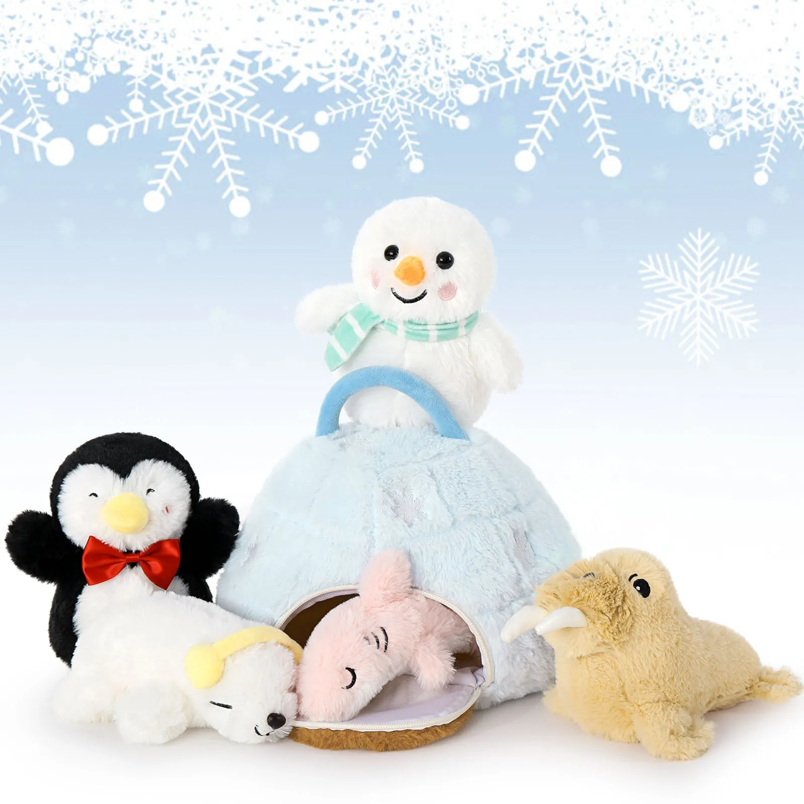 Igloo Plush with 5 Mini Stuffed Animals, 9.8 Inches