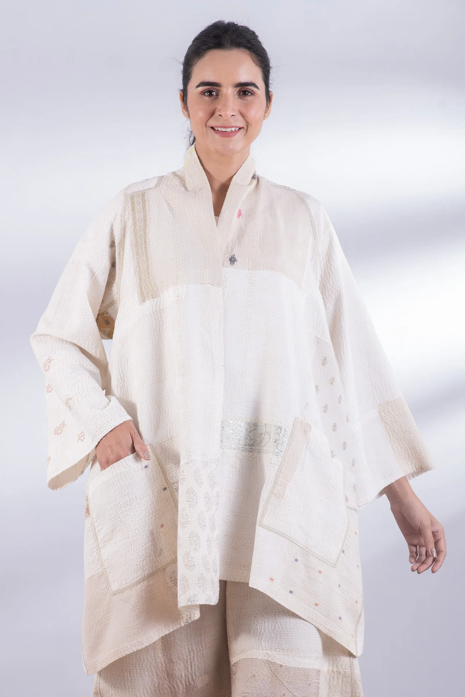 JAIPUR WHITE KANTHA A-LINE JKT - jw2003-ivy -