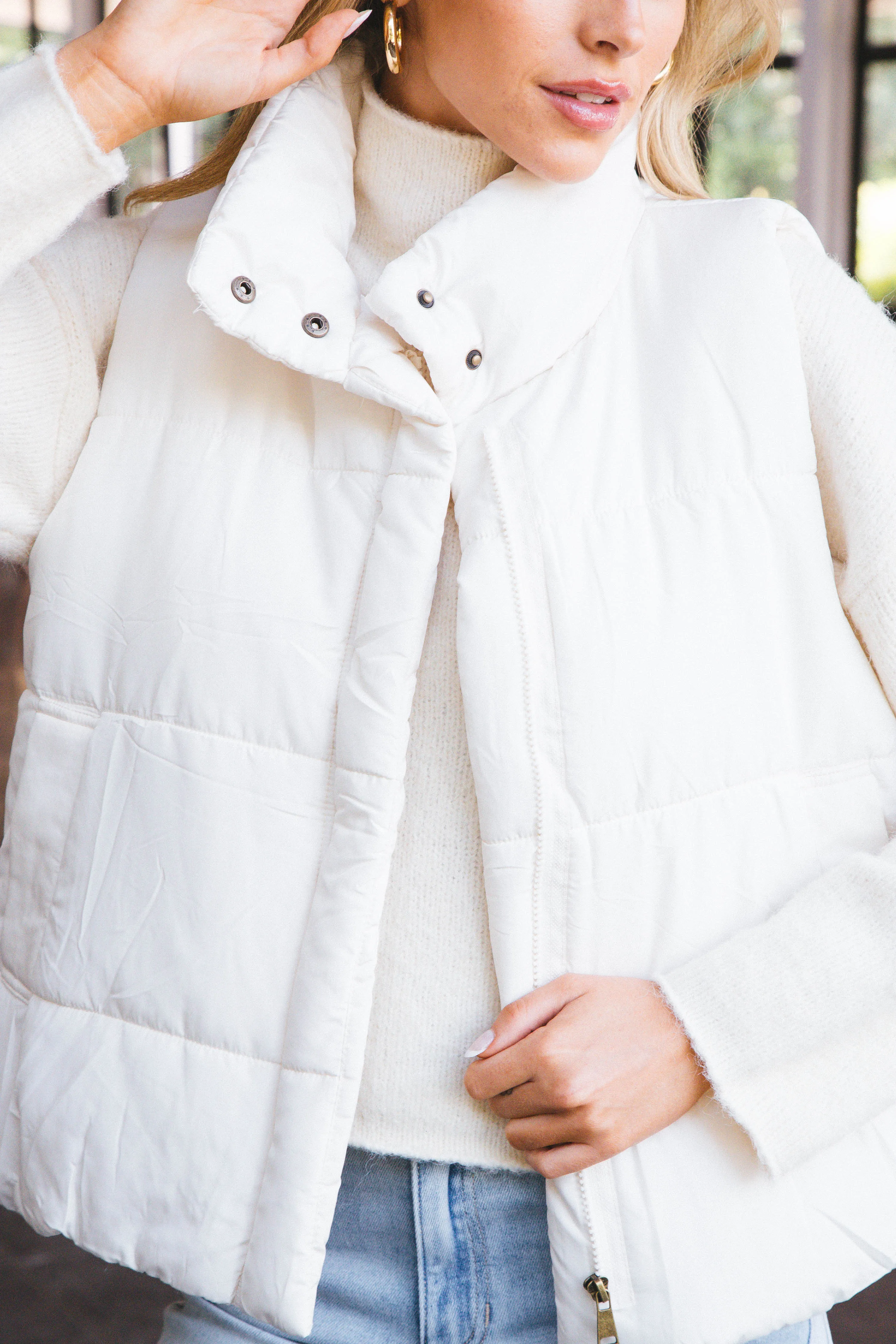 Jalyssa Zip Up Puffer Vest, Ivory