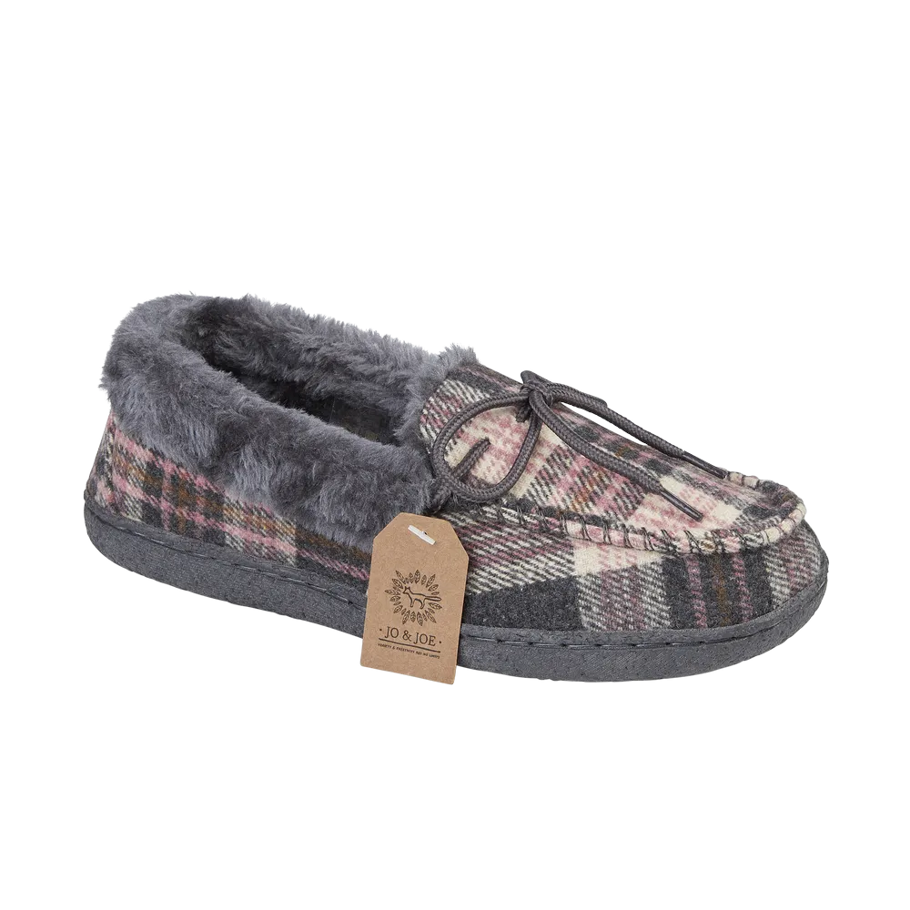 Jo & Joe Pembroke Pebble Tartan Womens Comfort Moccasin Slippers