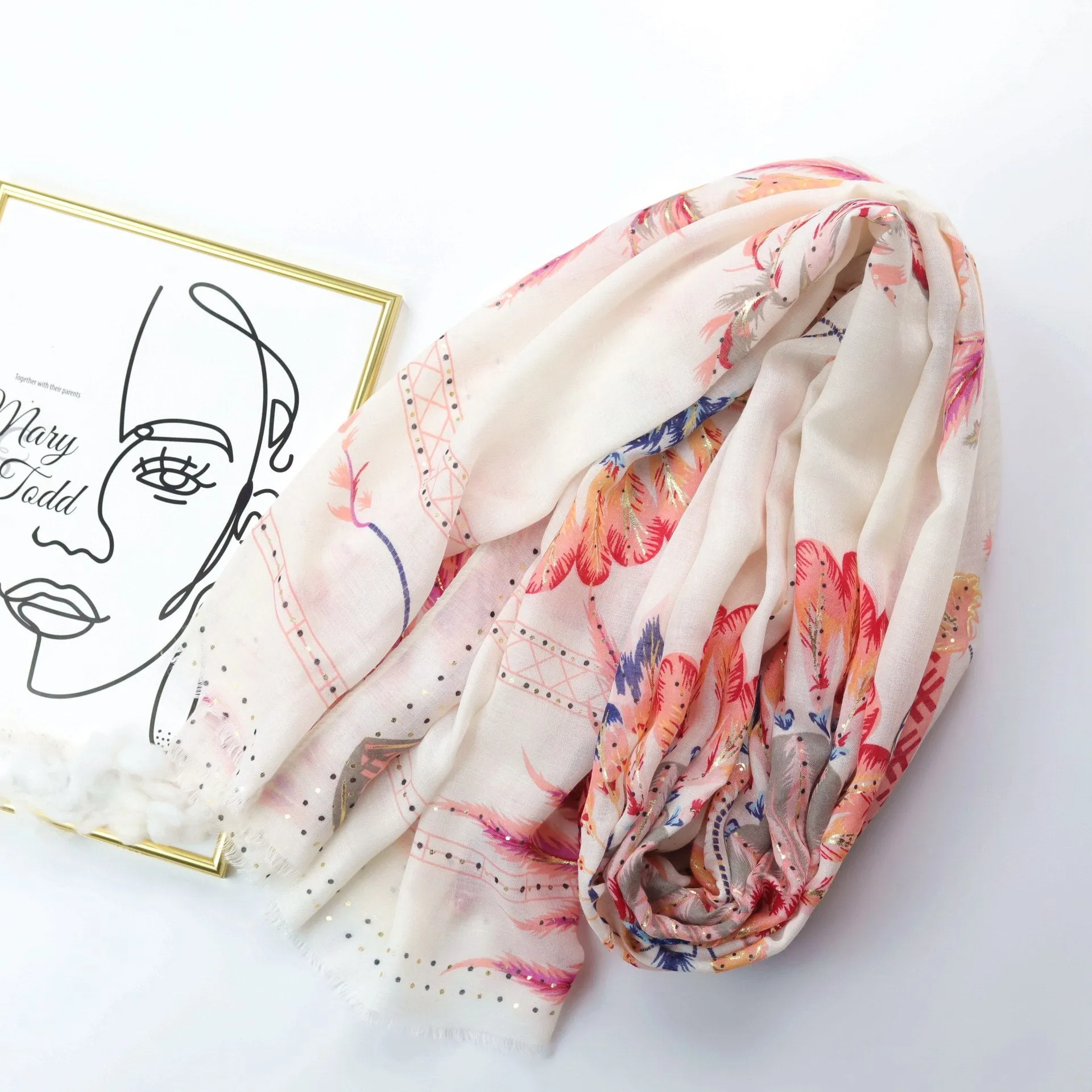 JY220705 hot stamping phoenix feather printed scarf