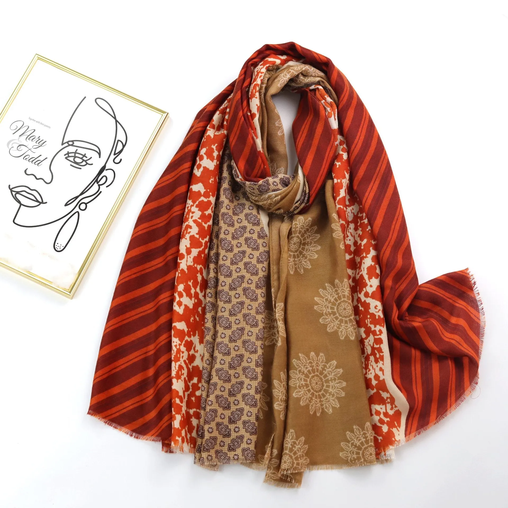 JY220918 Ethnic style splicing printed scarf