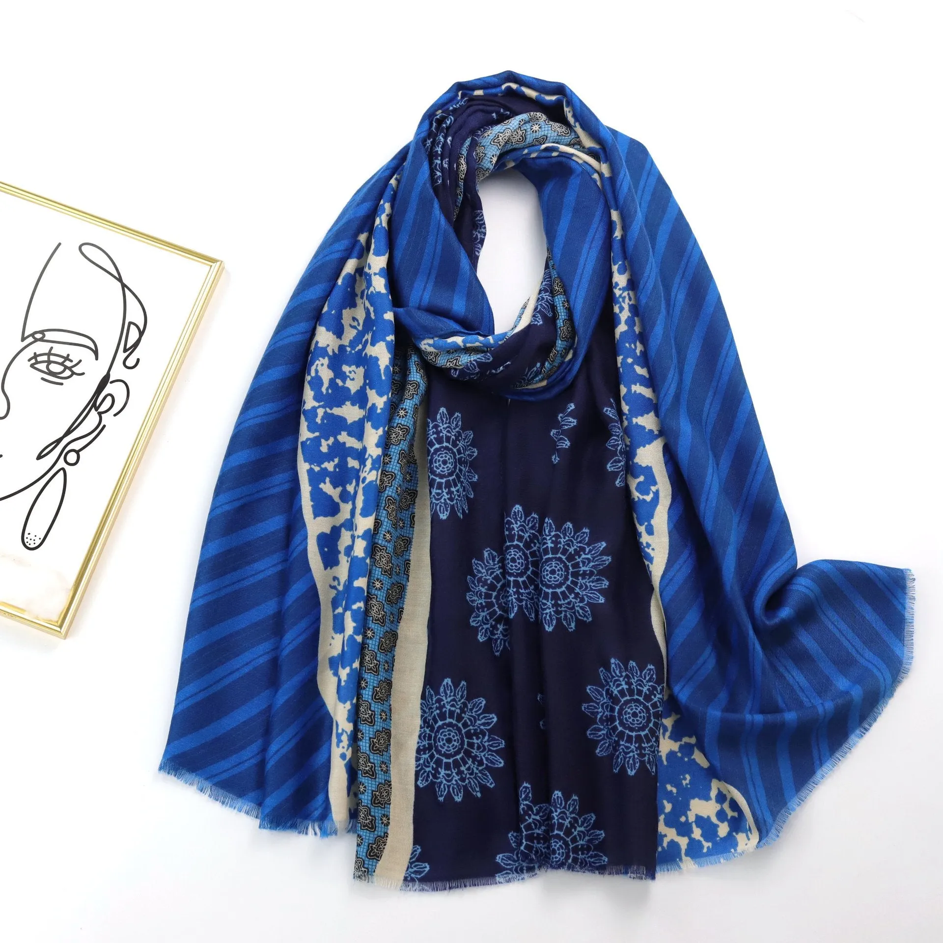 JY220918 Ethnic style splicing printed scarf