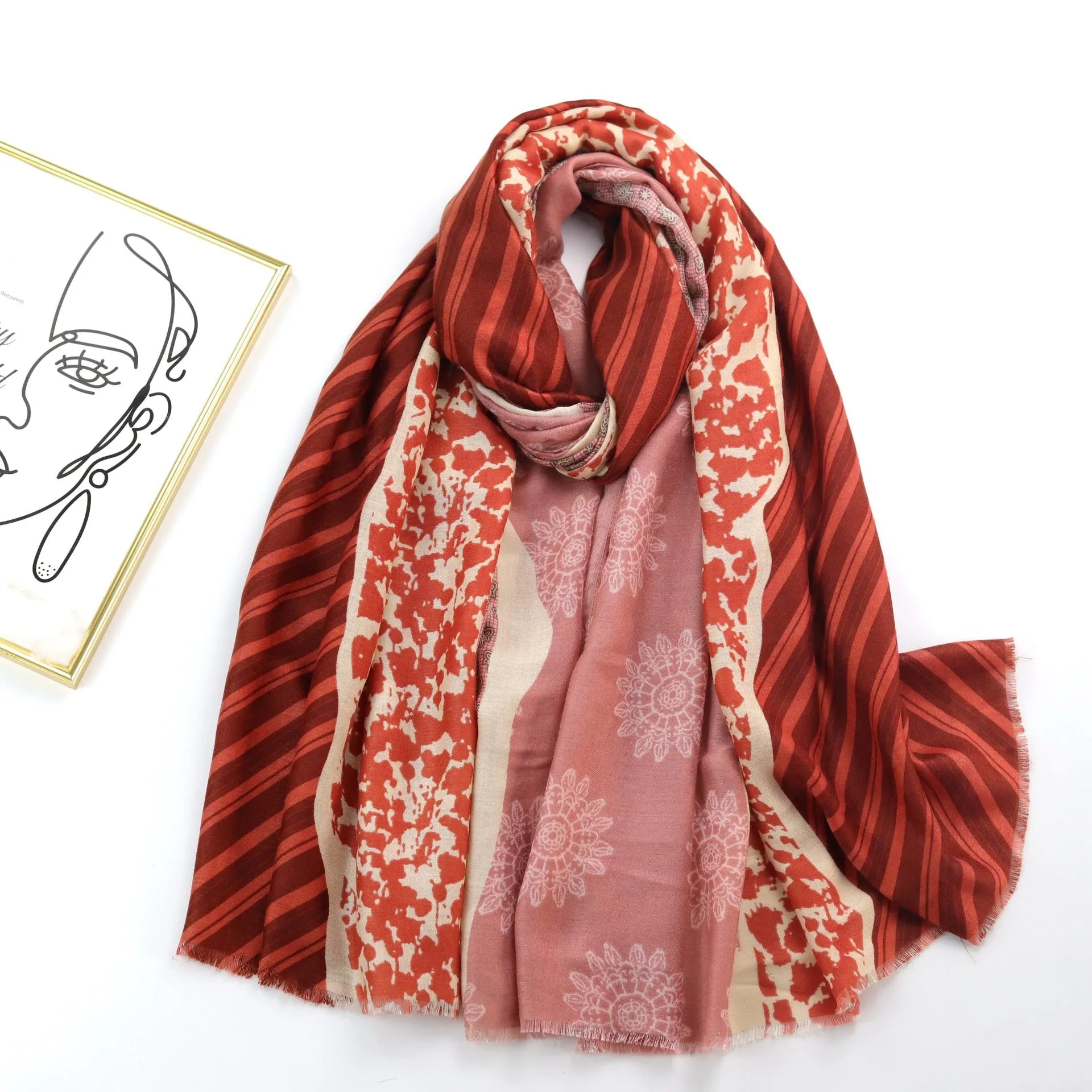 JY220918 Ethnic style splicing printed scarf