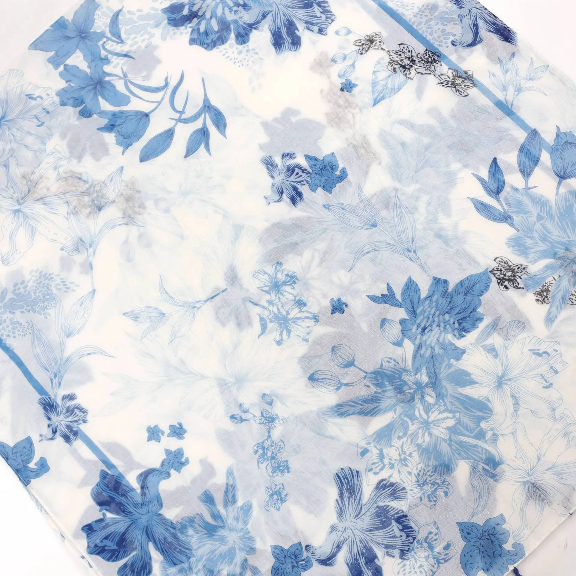 JY230407 Blue banana leaf printed scarf