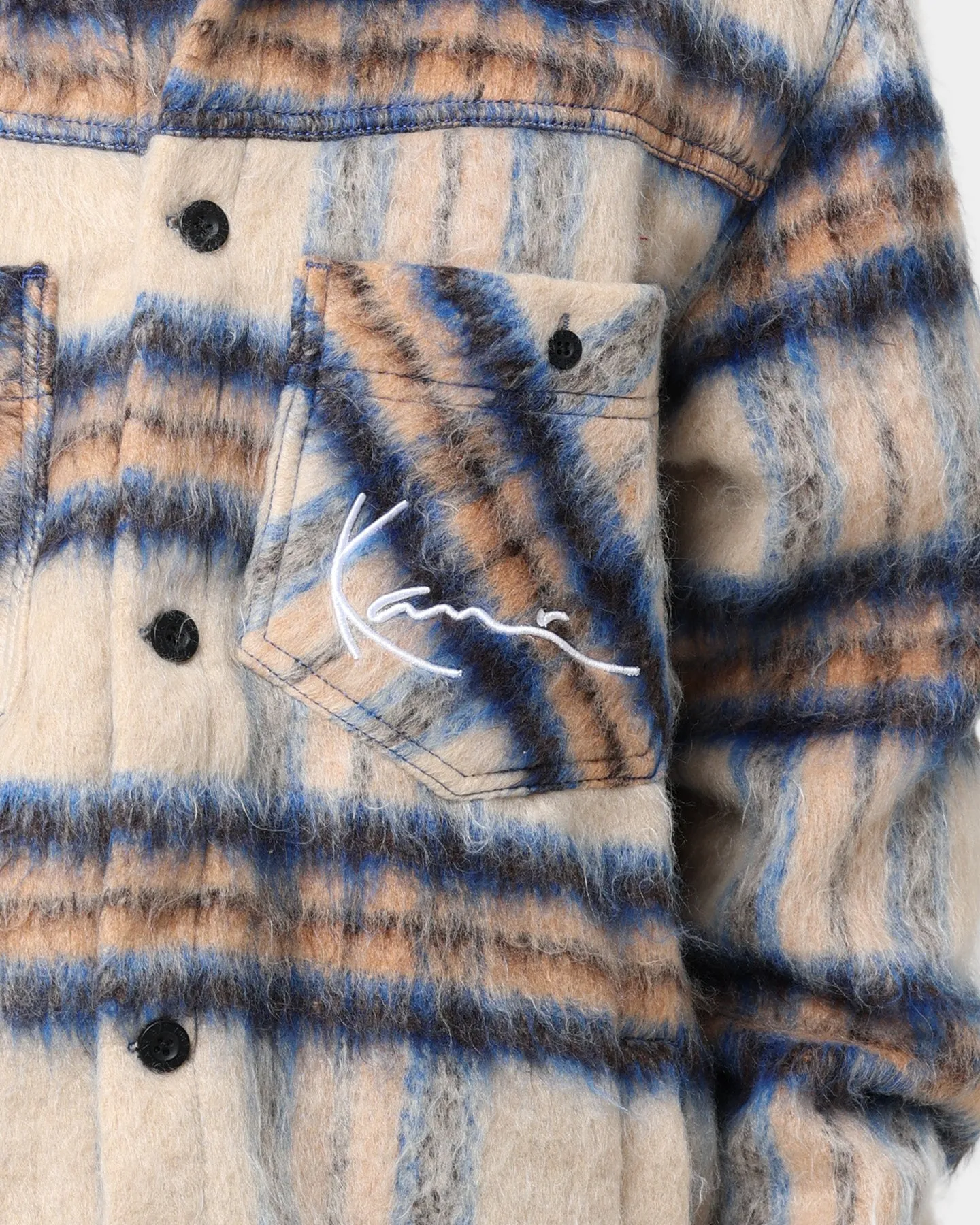 Karl Kani Chest Signature Check Wool Blend Jacket Sand