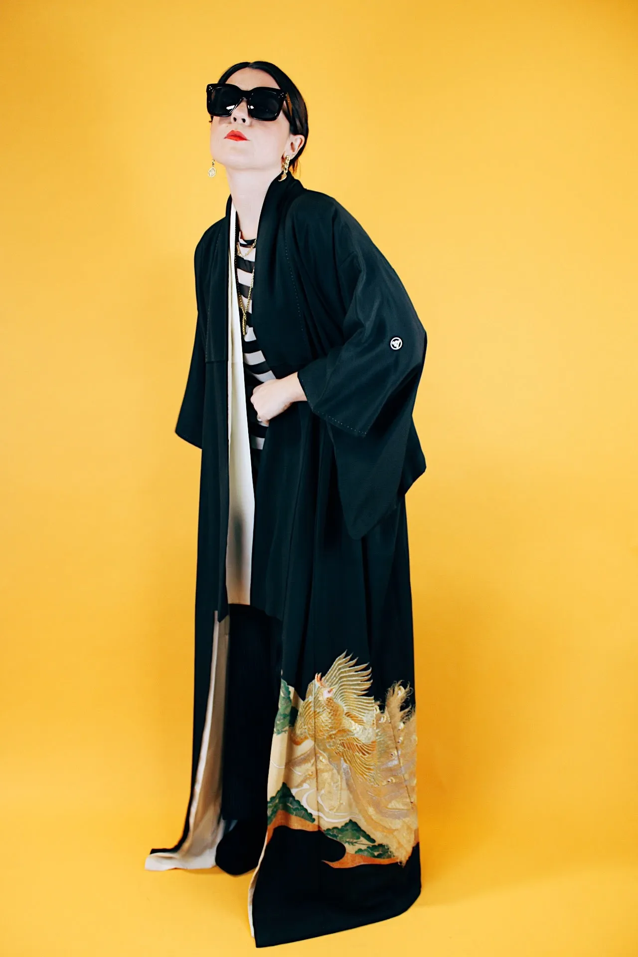 Kimono With Embroidered Peacock