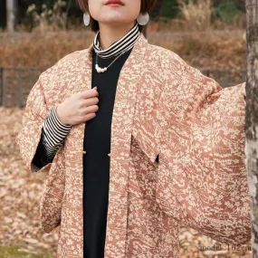 Light brown haori with white flowerplants pattern