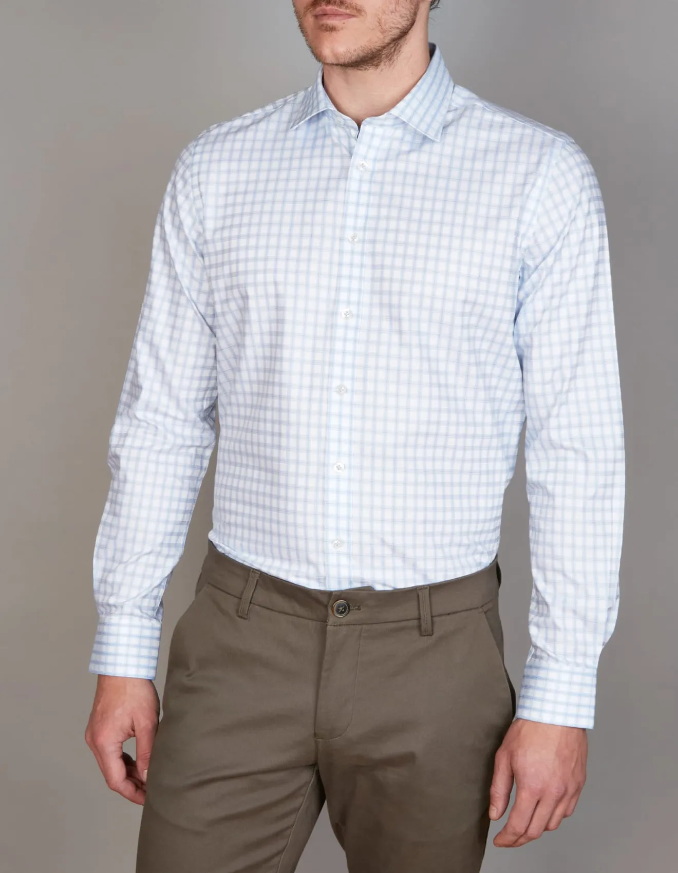 Long Sleeve Business Shirt - Check - Sky Blue