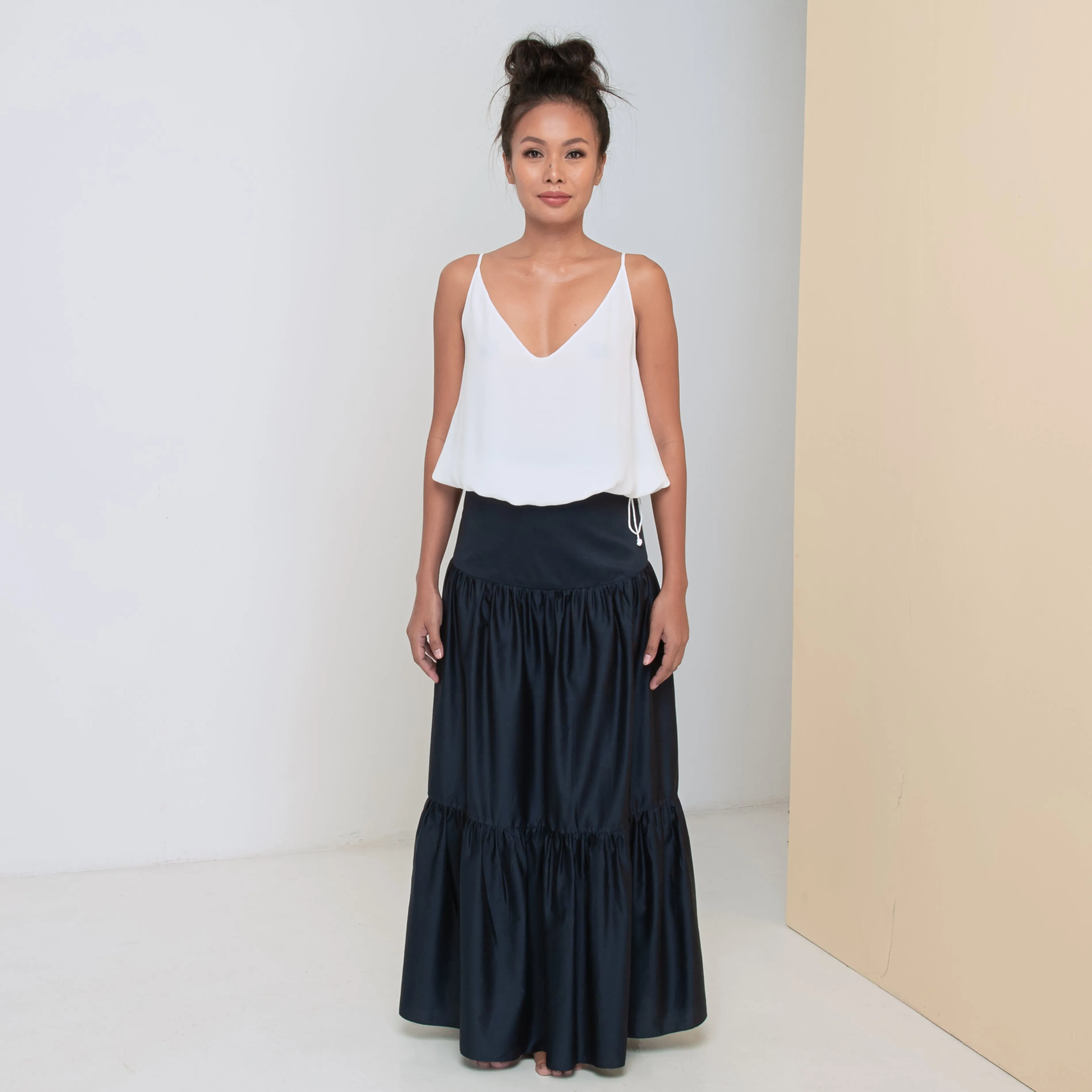 LONG VOLANTS SKIRT - Cotton Sateen | Midnight Blue