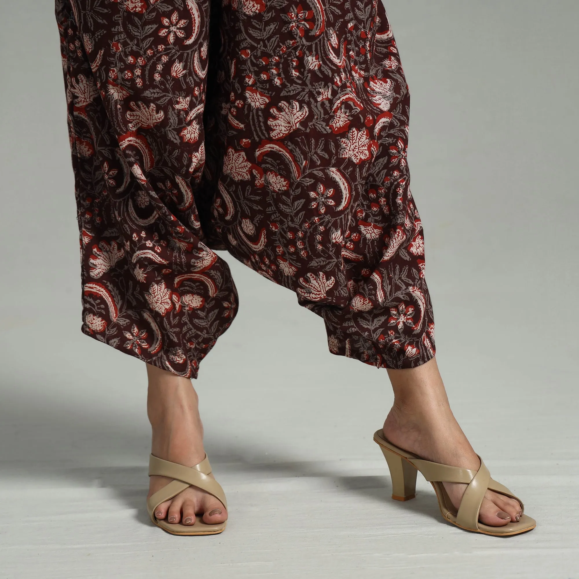 Maroon - Bagru Block Print Cotton Elasticated Harem Pant 10