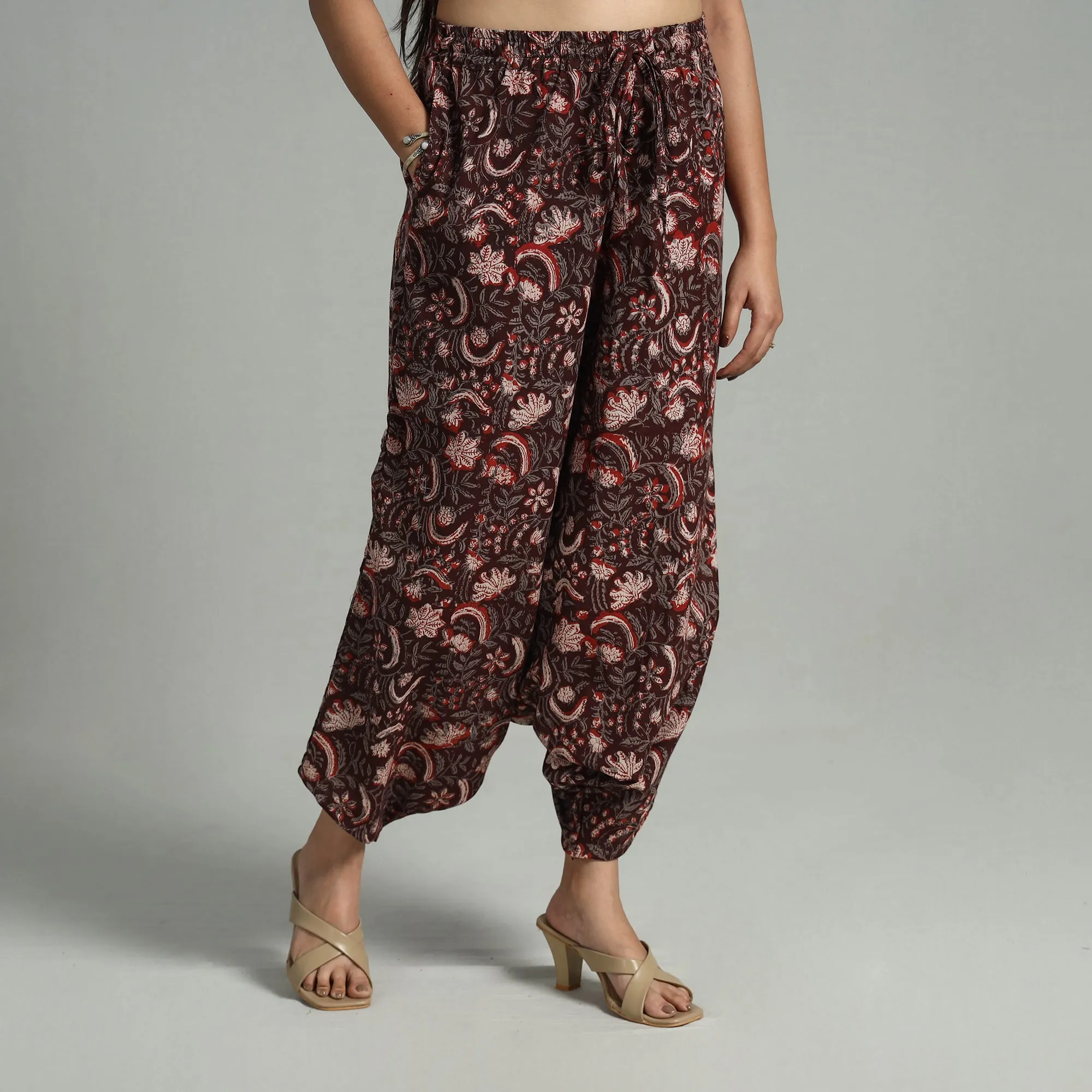 Maroon - Bagru Block Print Cotton Elasticated Harem Pant 10