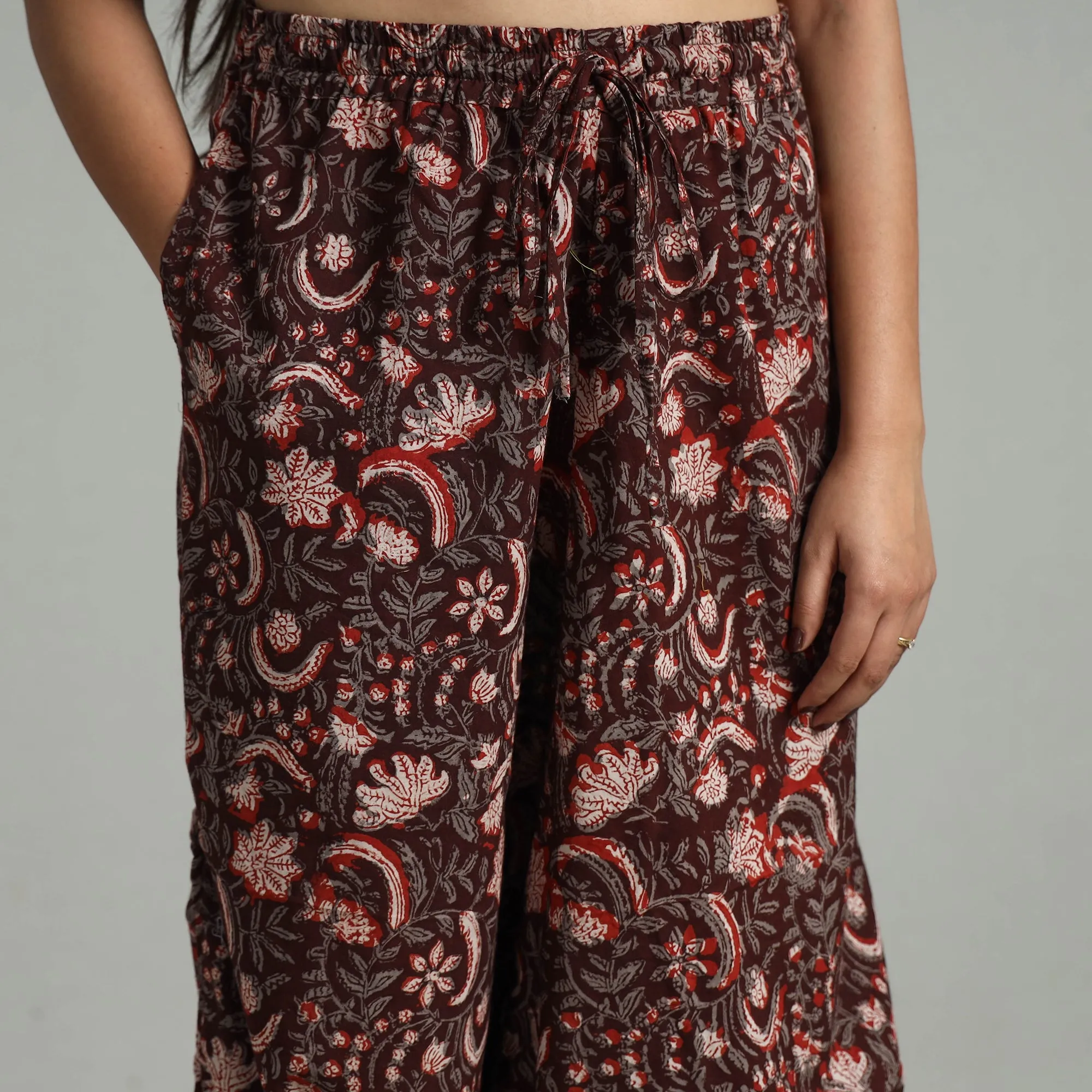 Maroon - Bagru Block Print Cotton Elasticated Harem Pant 10