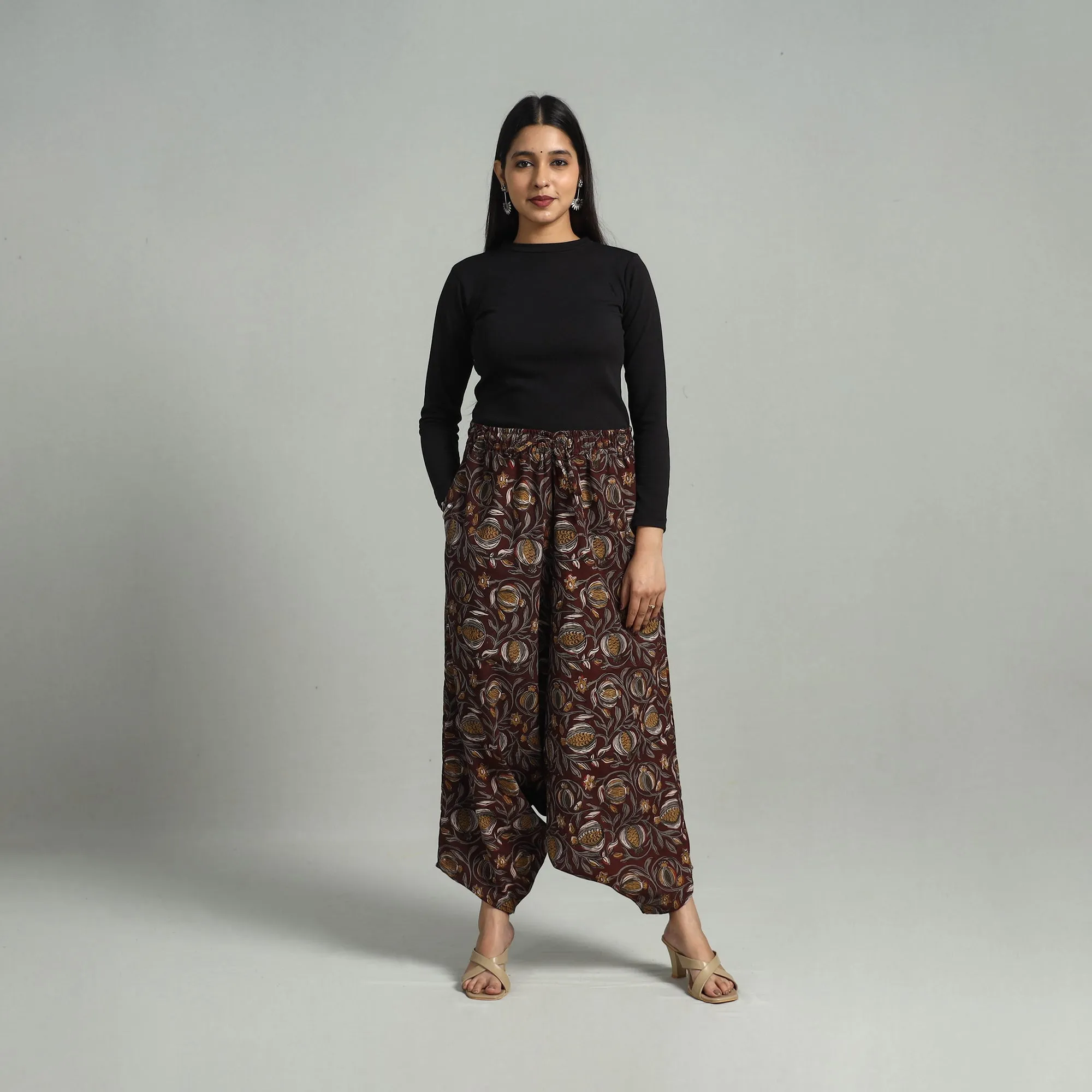 Maroon - Bagru Block Print Cotton Elasticated Harem Pant 12