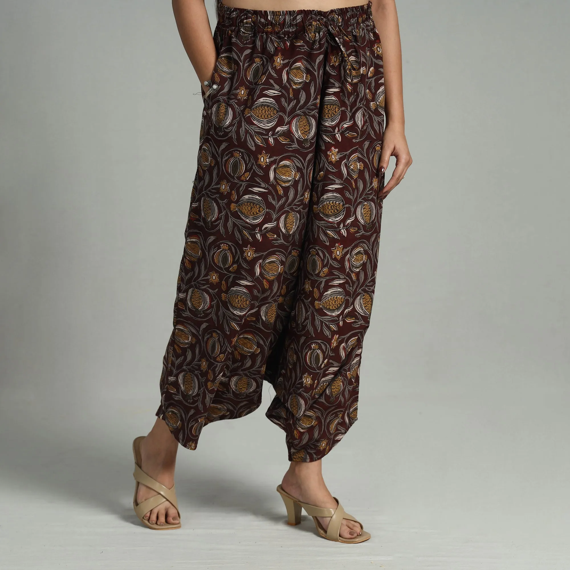 Maroon - Bagru Block Print Cotton Elasticated Harem Pant 12