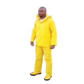 MCR Safety 2303 Classic Rain Gear, 3 Piece Waterproof Rain Suit, Detachable Hood and Bib Pants, Yellow, 1 Each