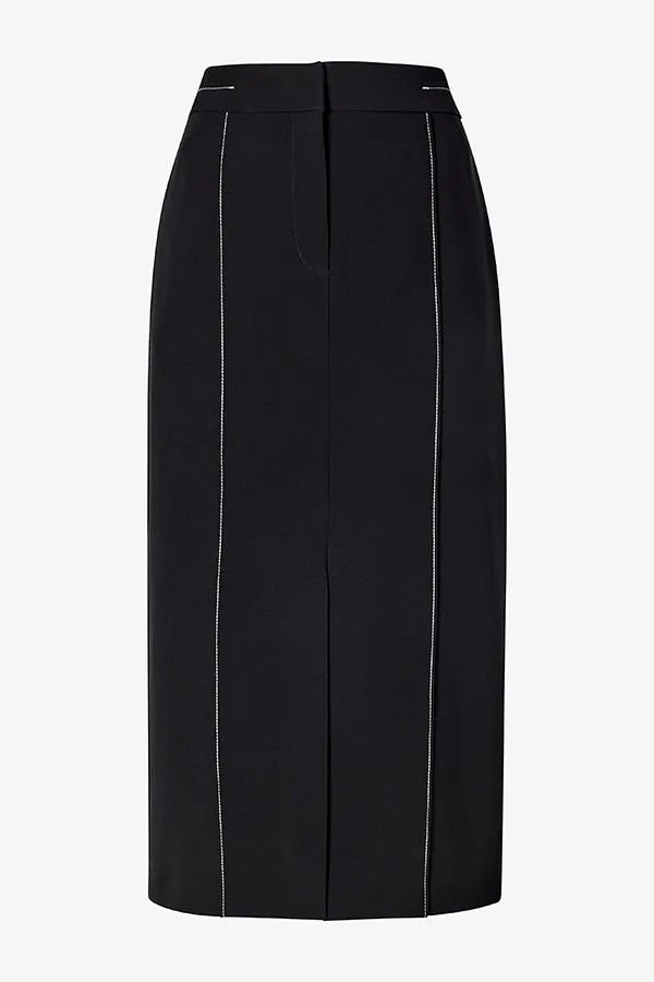 Meghan Midi Skirt - Everyday Crepe with Topstitch :: Black