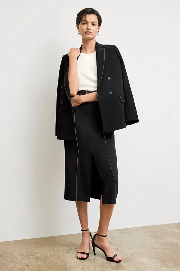 Meghan Midi Skirt - Everyday Crepe with Topstitch :: Black