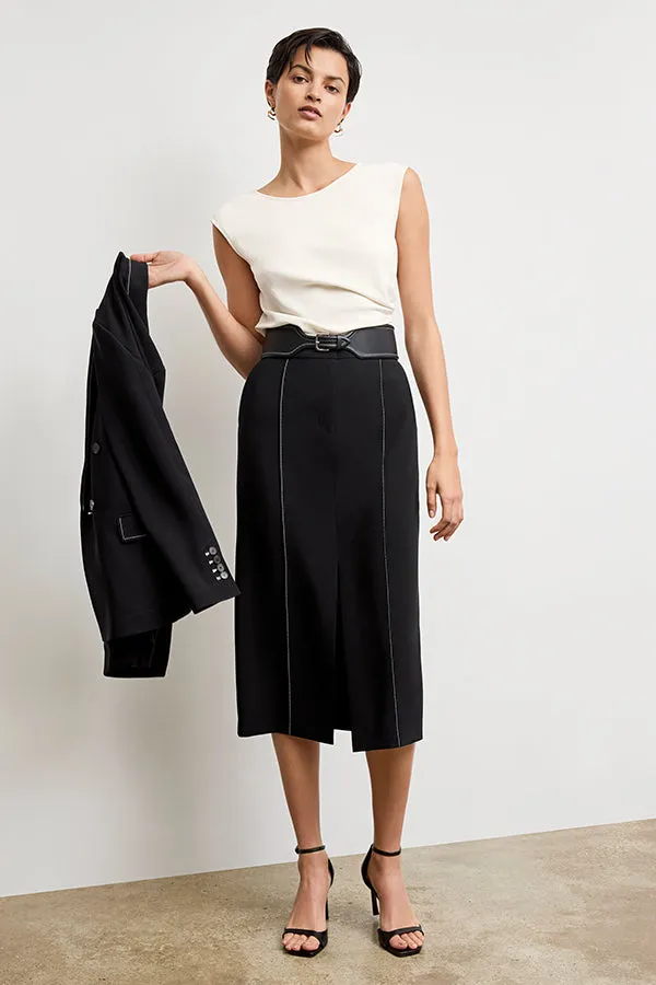 Meghan Midi Skirt - Everyday Crepe with Topstitch :: Black