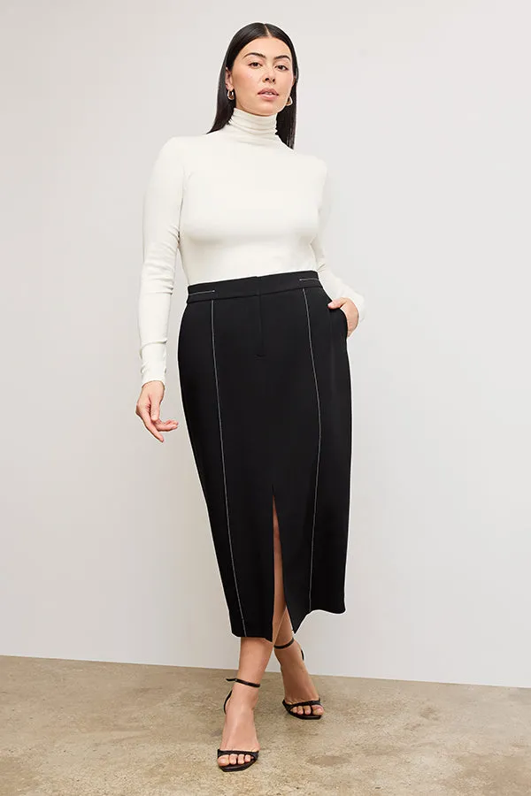 Meghan Midi Skirt - Everyday Crepe with Topstitch :: Black