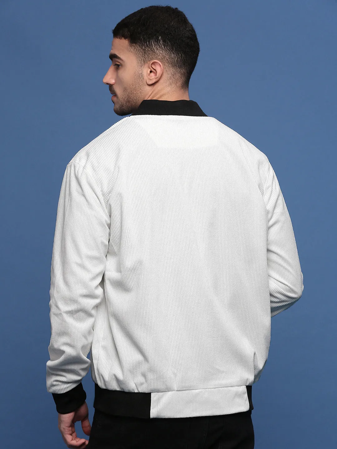 Men Solid White Bomber Jacket