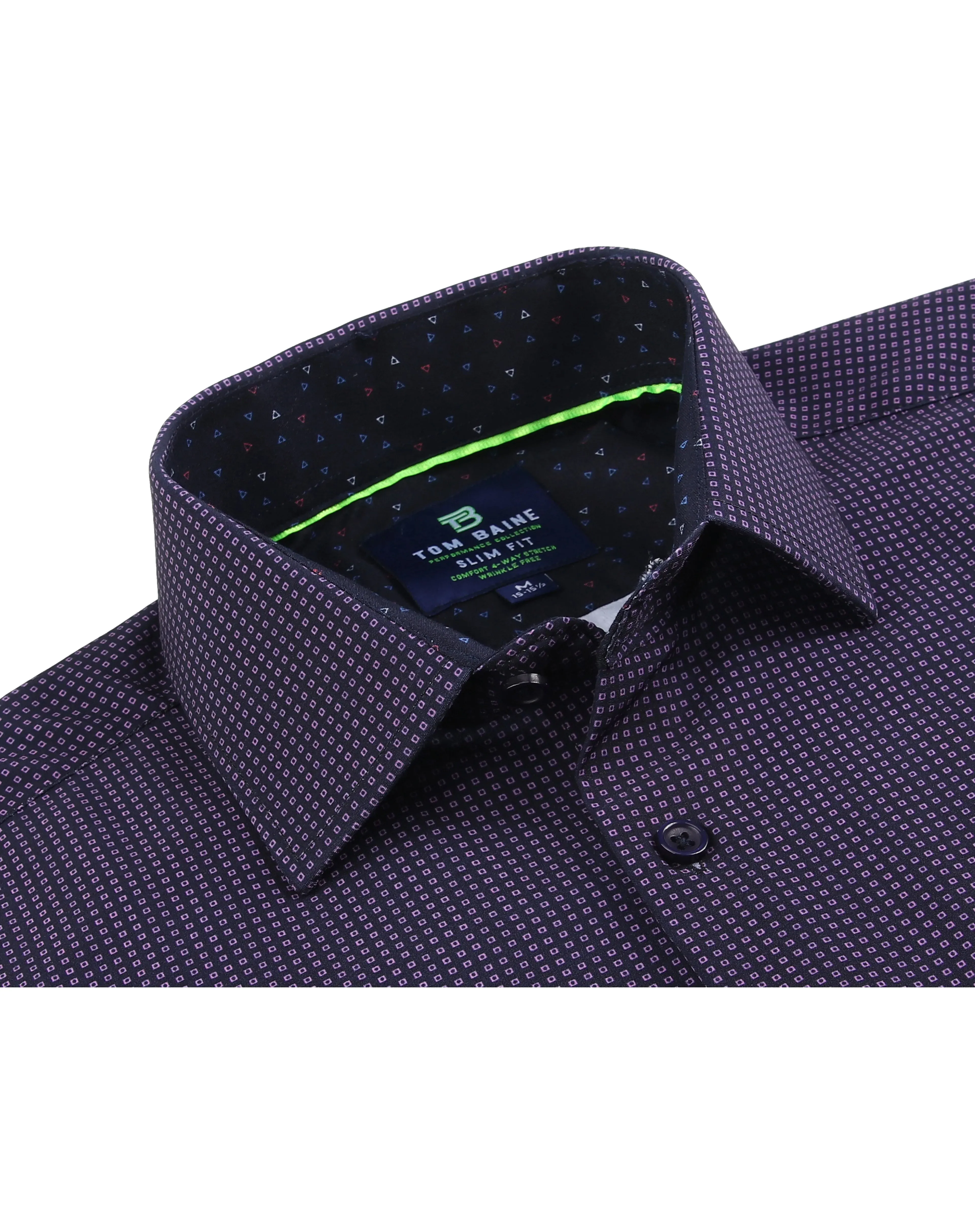 Men's Geometric Slim Fit Performance Long Sleeve Shirt Dark Purple