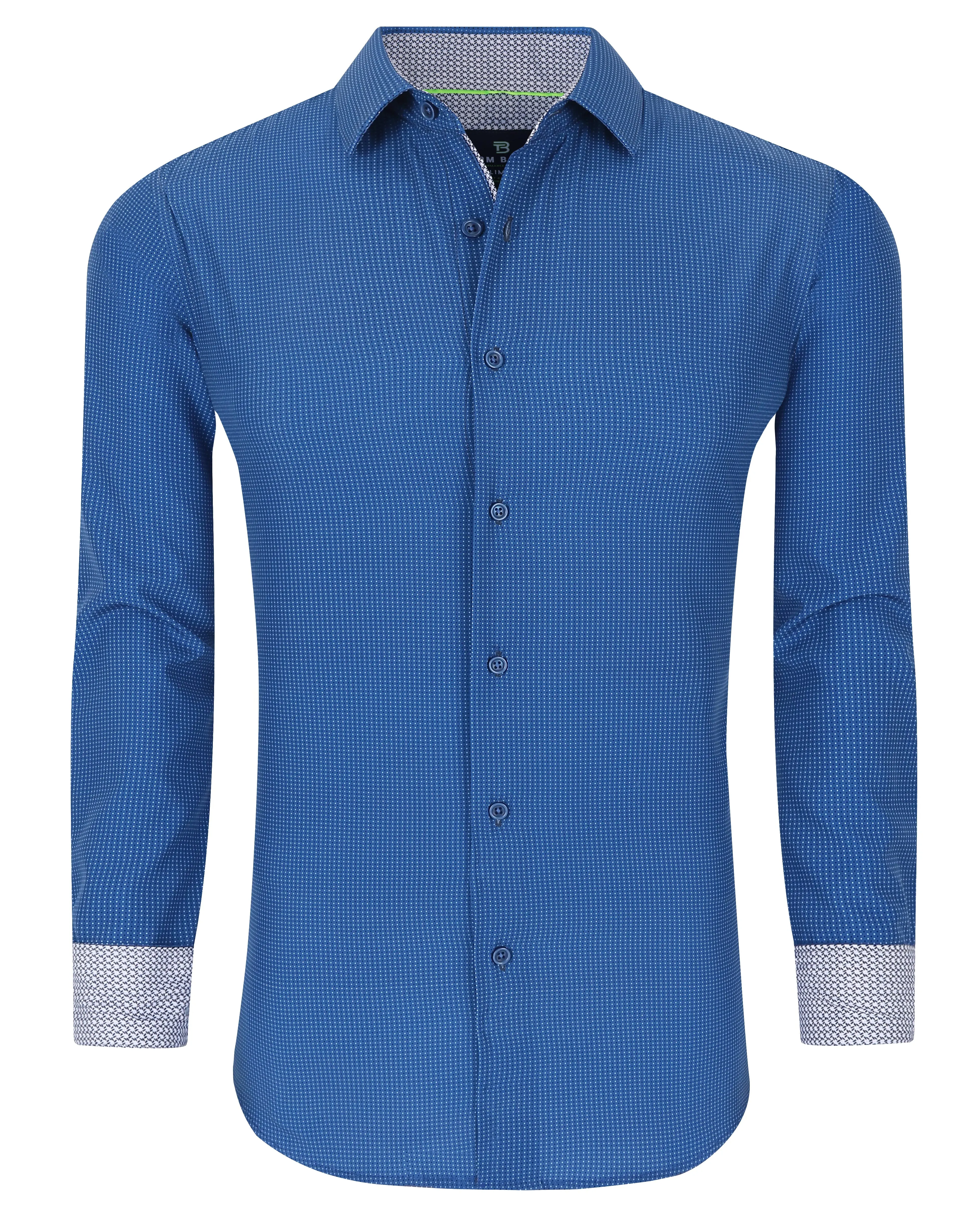 Men's Geometric Slim Fit Performance Long Sleeve Shirt Navy