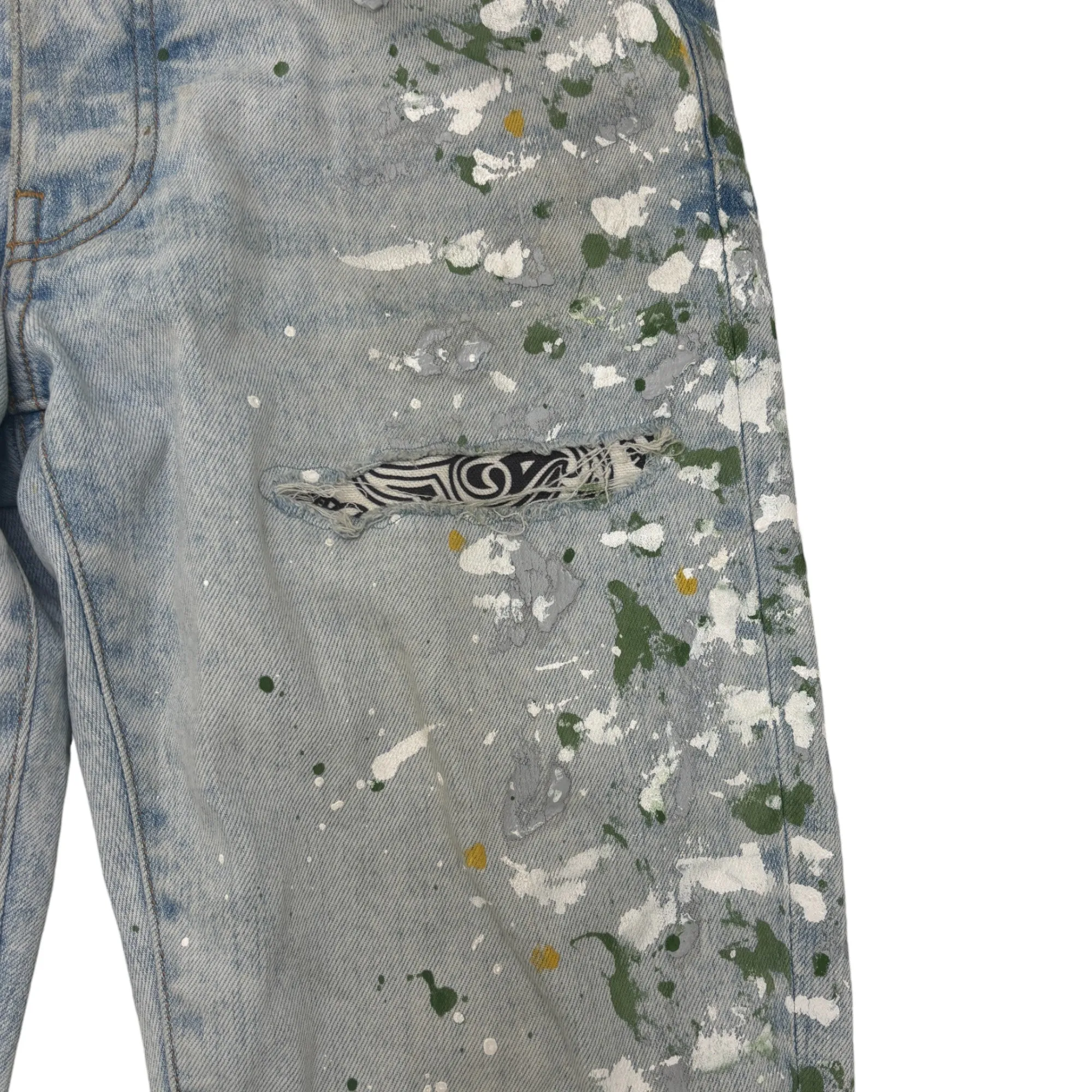 Men's Paint Splatter Paisley Jeans Blue Size Waist 30"