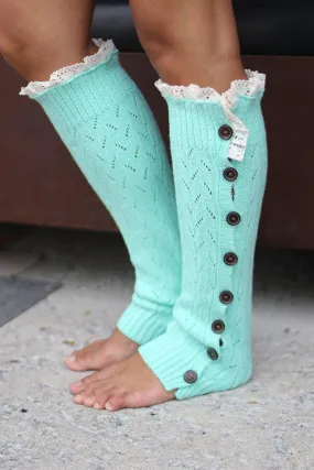 Mint Button Down Knit Leg Warmers