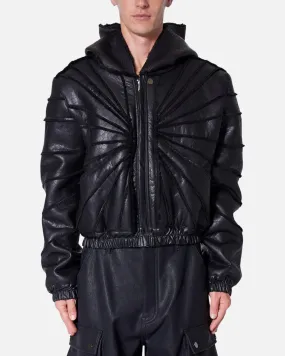 MNML Leather Web Cropped Zip Up Hoodie Black