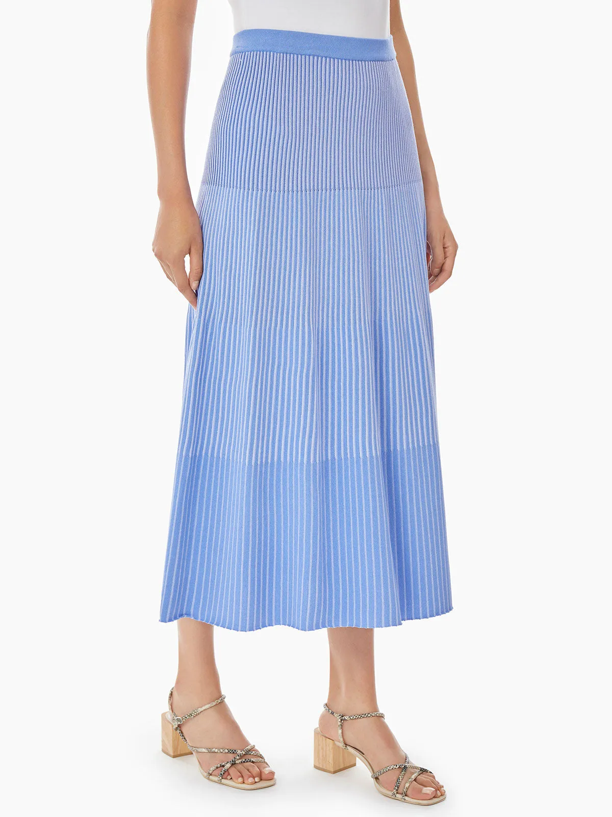 Multi-Stripe Soft Knit Midi Skirt