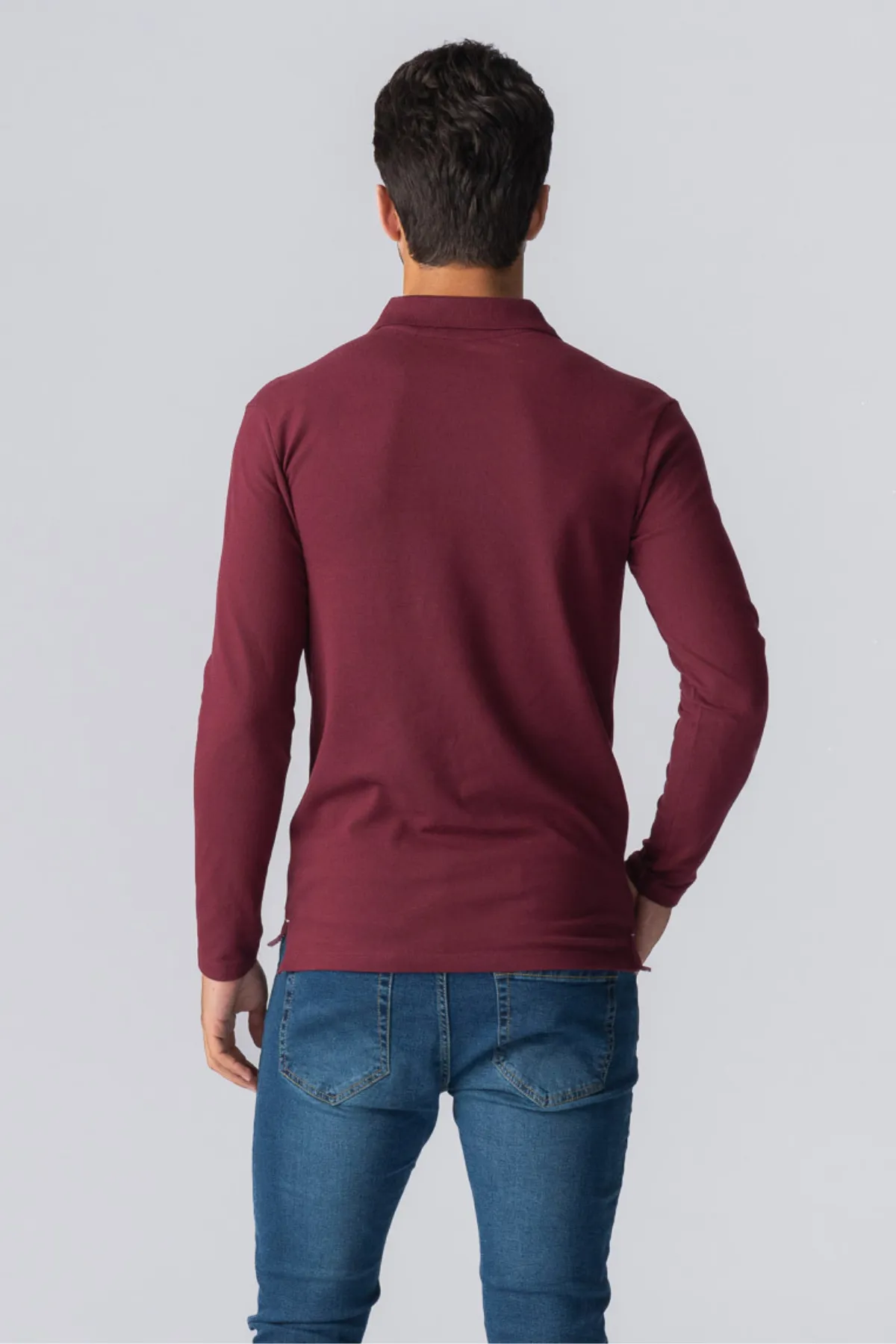 Muscle Long Sleeve Polo Shirt - Burgundy