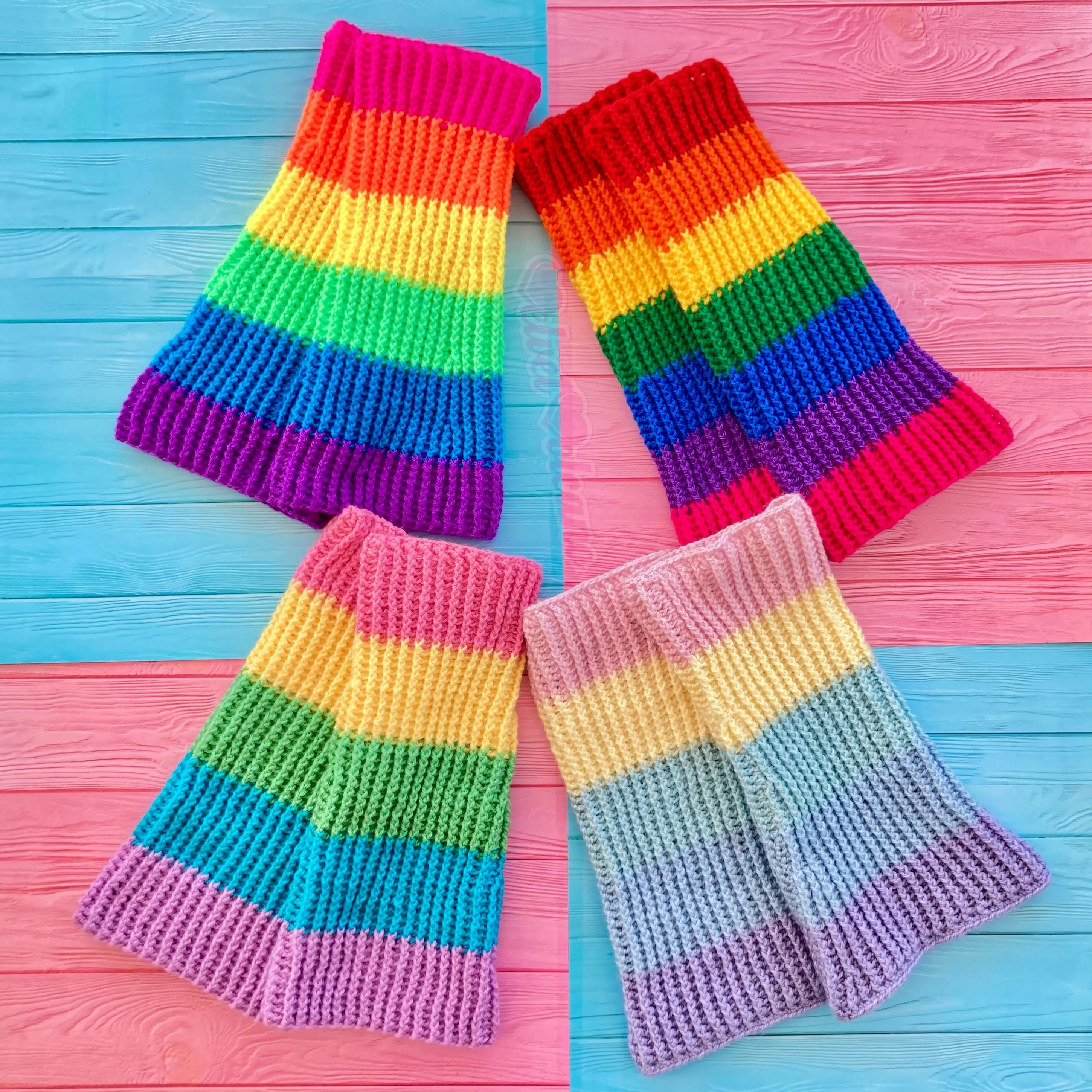 Neon Rainbow Striped Flared Leg Warmers