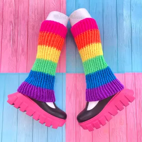 Neon Rainbow Striped Flared Leg Warmers