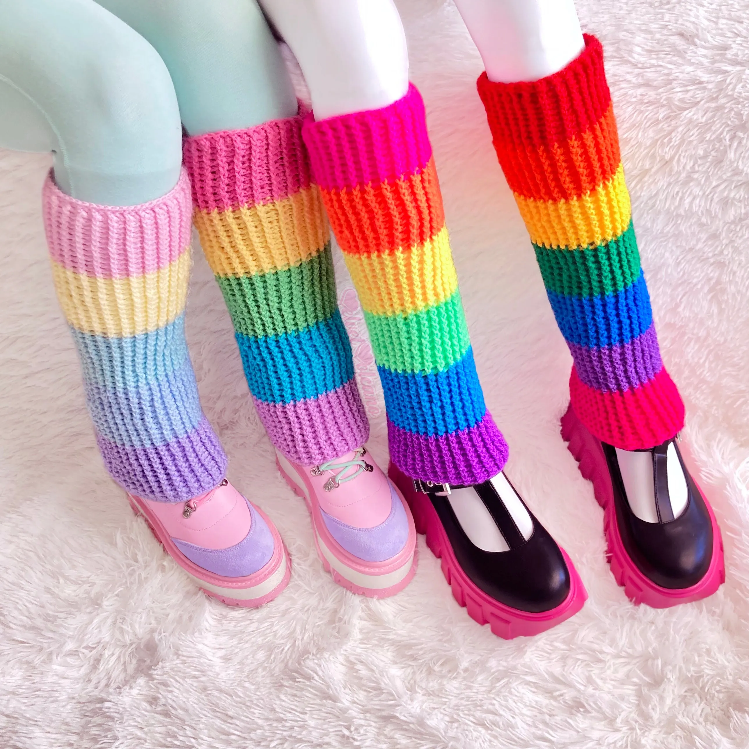 Neon Rainbow Striped Flared Leg Warmers