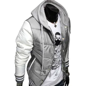 New Fashion Men's Leisure Hooded Spell Color Baseball Style Coat Winter Active Casual Parka Cotton Jacket