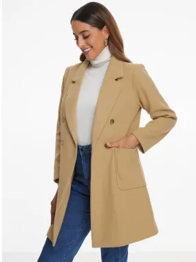 Notch Lapel Double Breasted Long Sleeves Winter Pea Coat