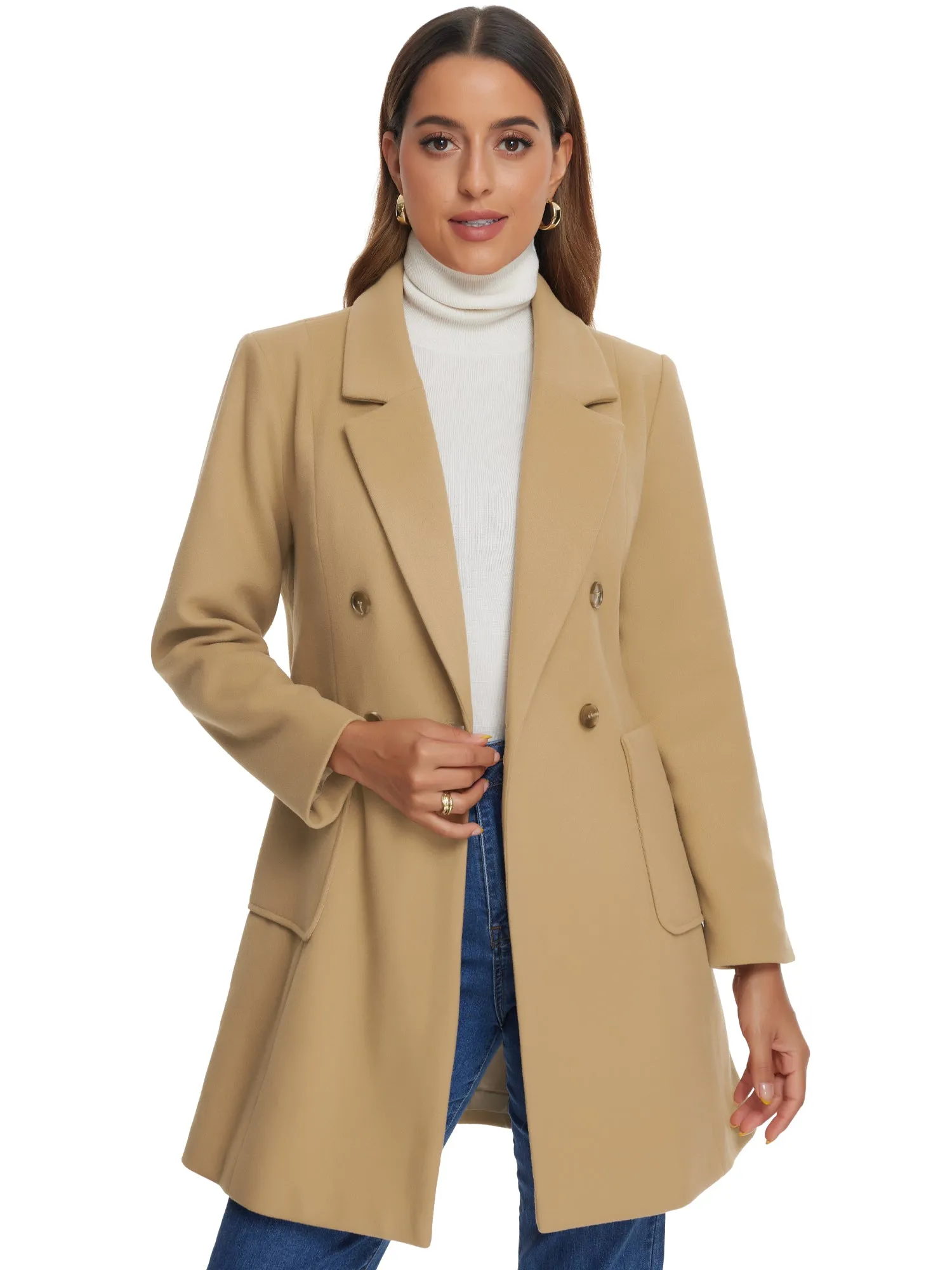 Notch Lapel Double Breasted Long Sleeves Winter Pea Coat