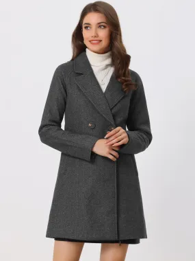 Notched Lapel Raglan Double Breasted Winter Coat