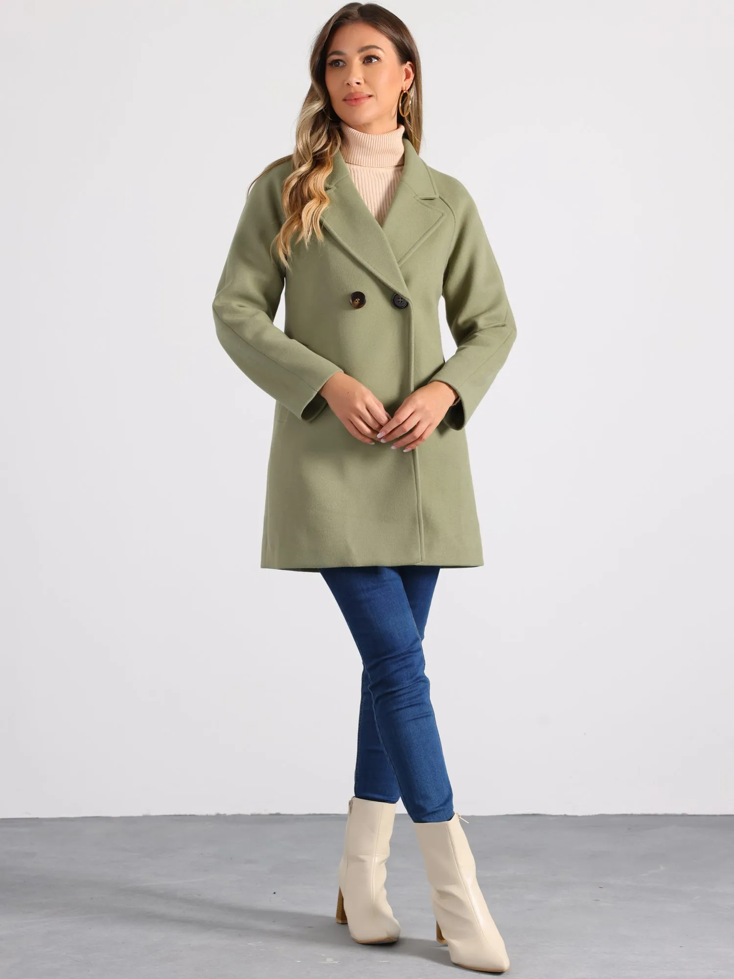 Notched Lapel Raglan Double Breasted Winter Coat