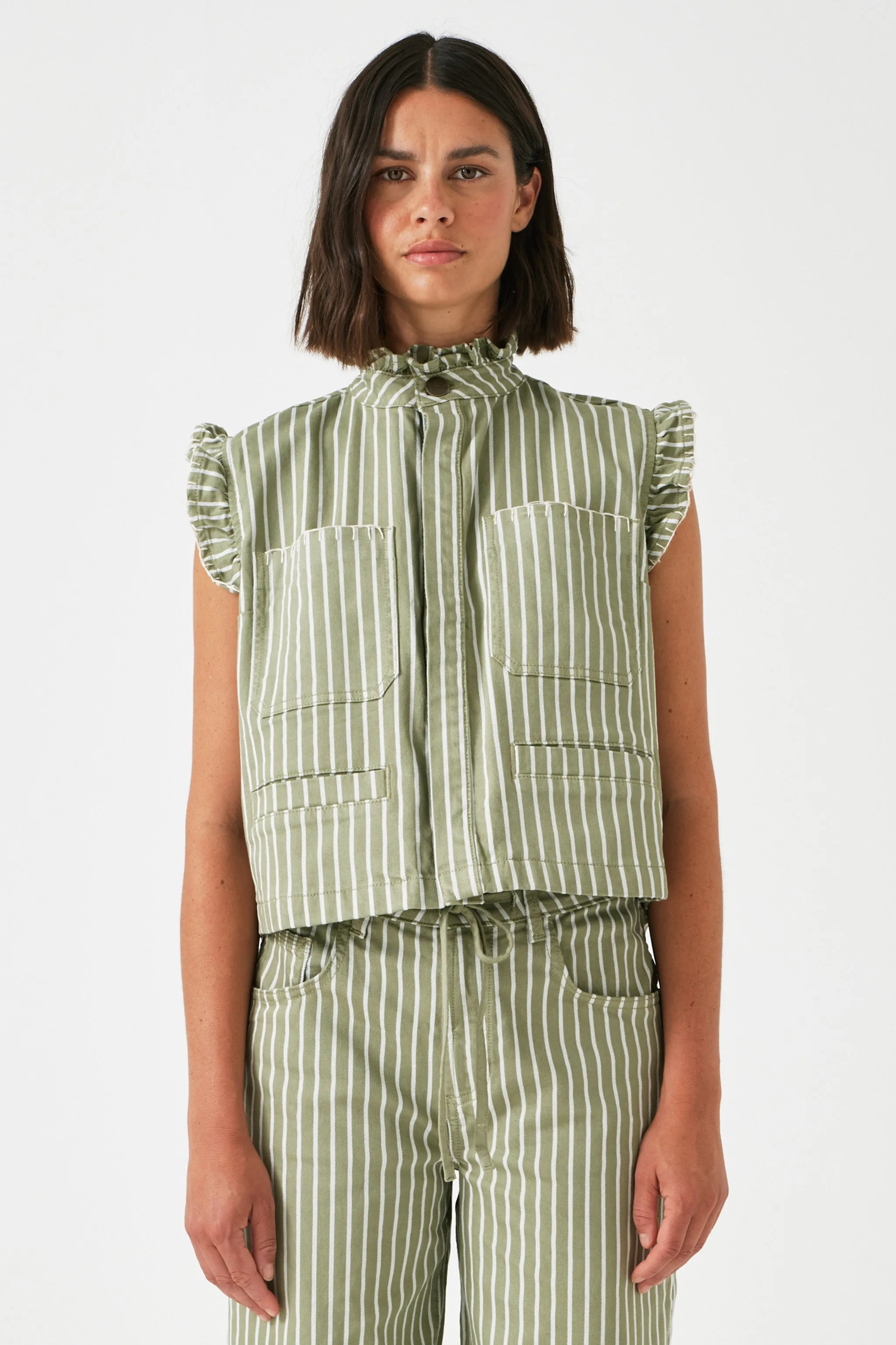 Pablo Vest in Vintage Moss Wide Stripe