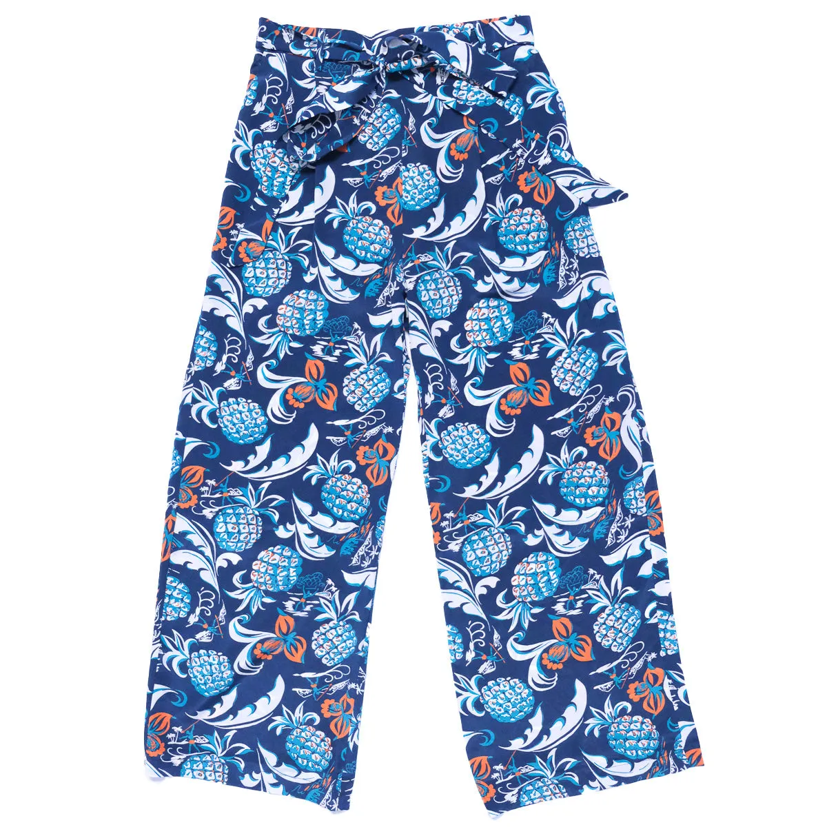 Pineapple Oasis (Elastic Waist Bow Tie Pants) - Navy