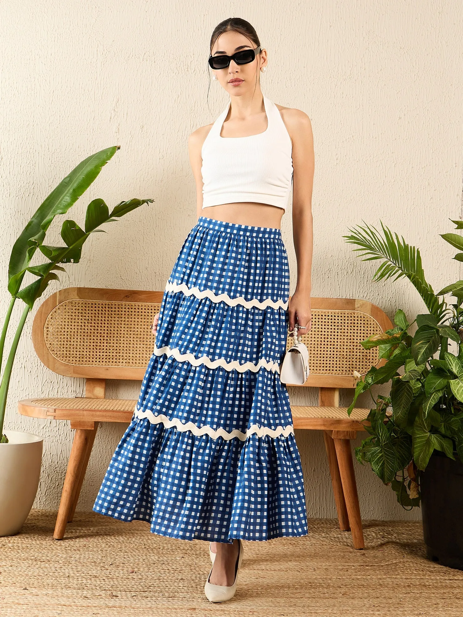 Ric-Rac Cotton Tiered Midi Skirt