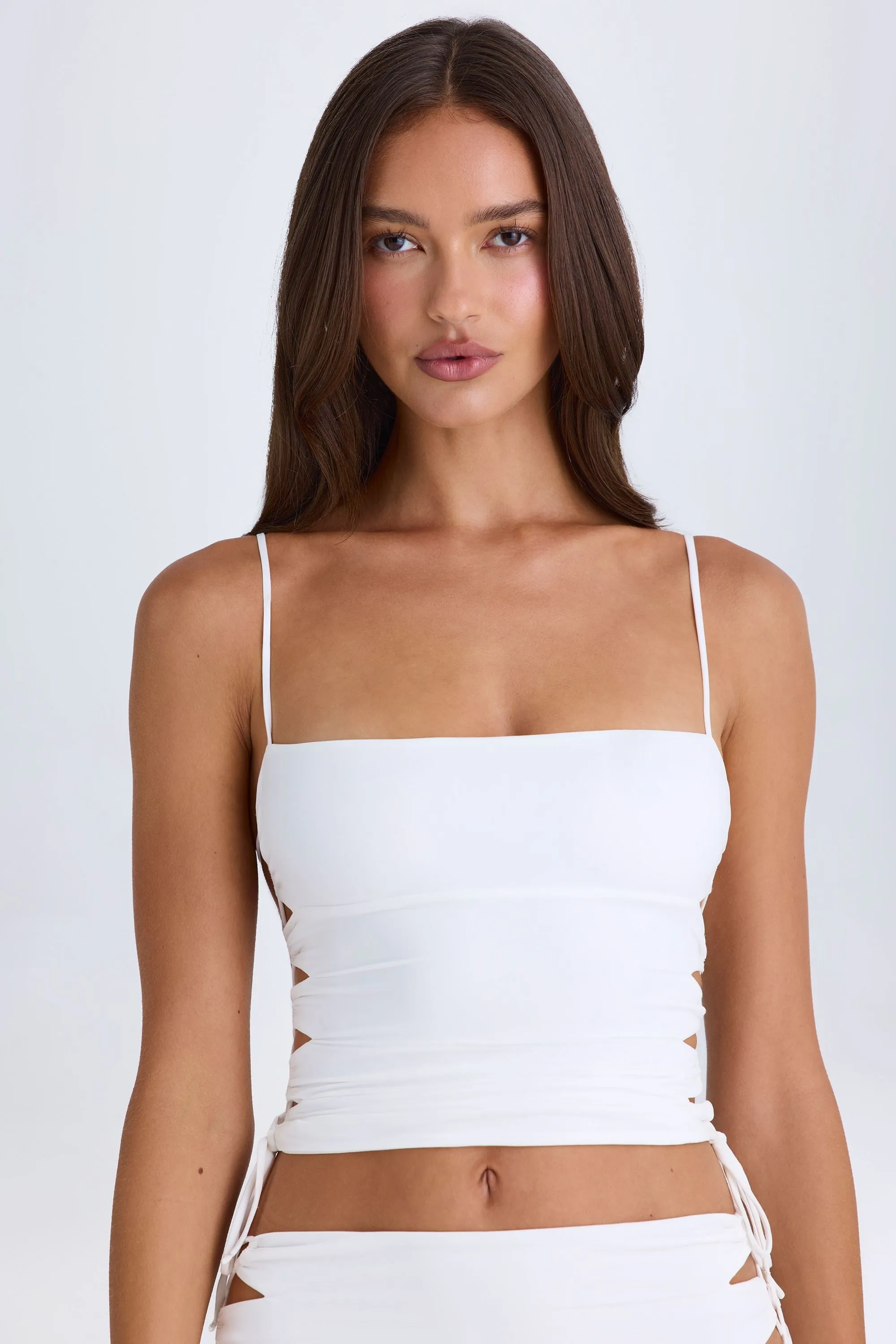 Ruched Cut-Out Top in White