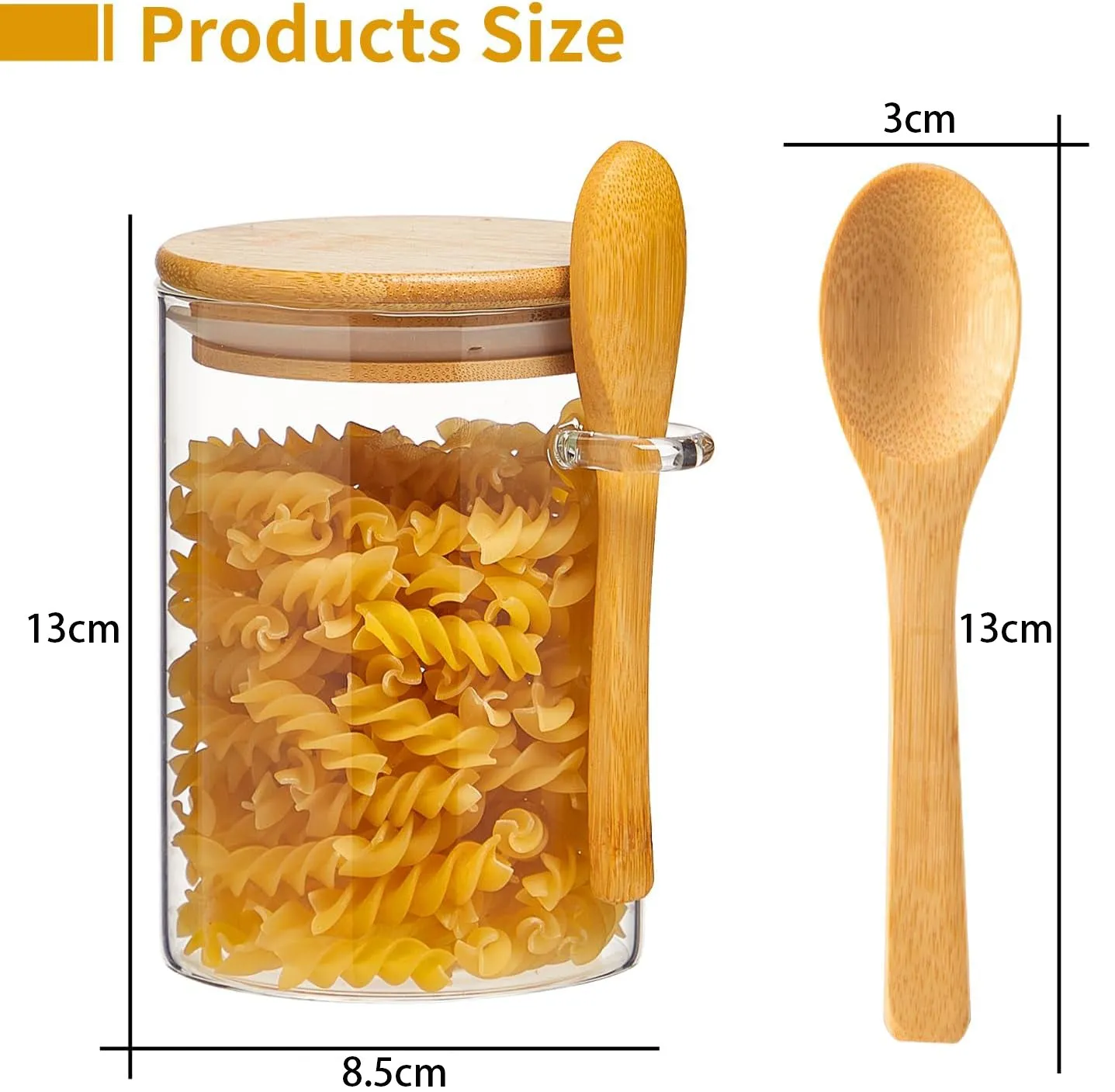 Set Of 4 500ML Glass Storage Jars with Bamboo Lids and Spoon