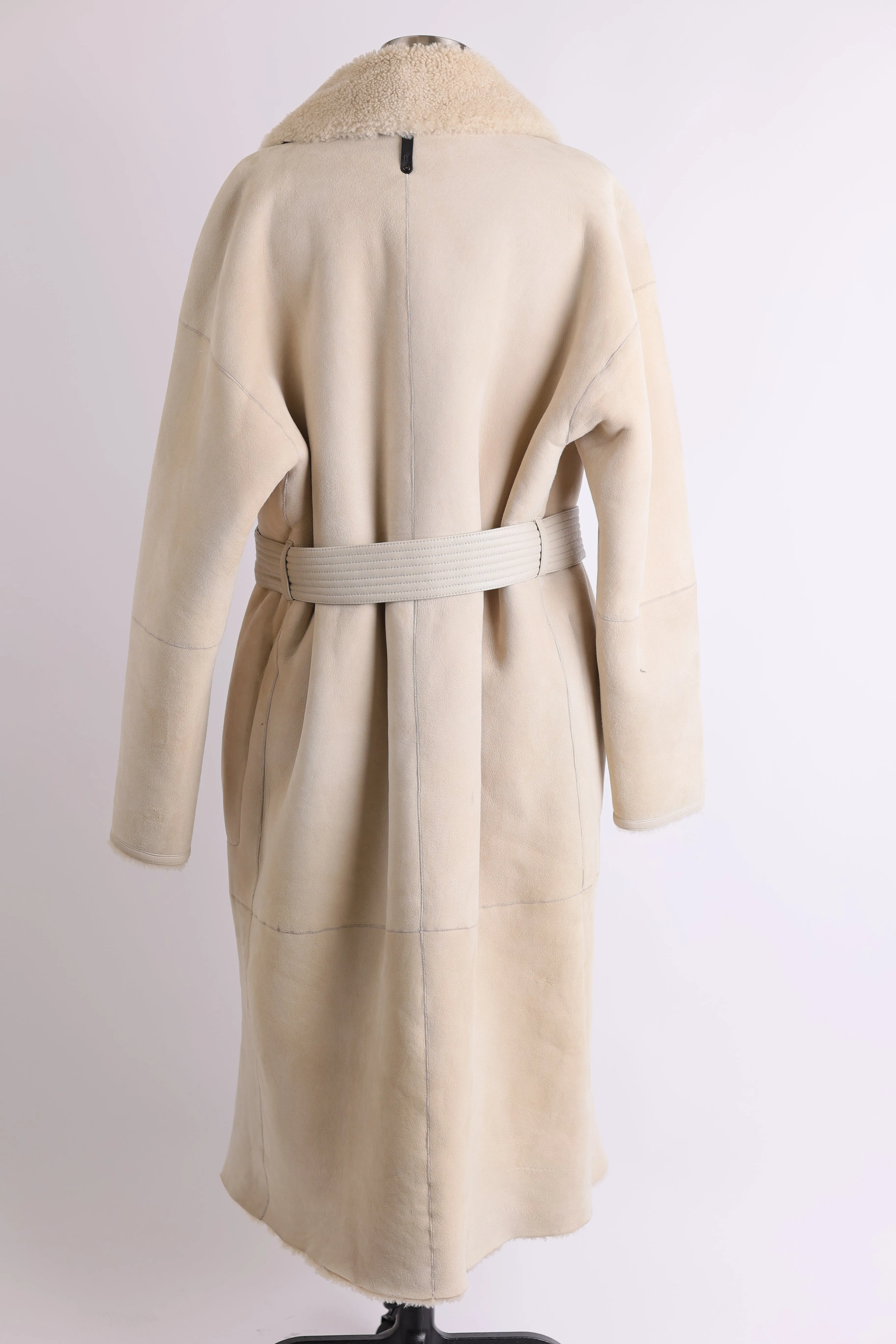 Shearling & Suede Reversible Belted Overcoat