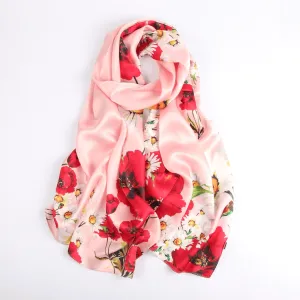 Silk Scarf Collecitons|Blossom Range|Poppy Daisy Design|Red|Long Silk Scarf