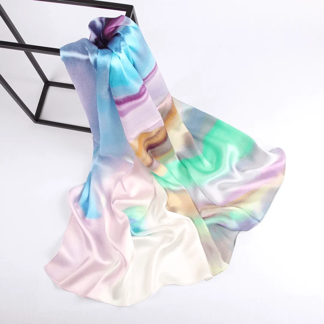 Silk Scarf Collecitons|Blossom Range|Rainbow Pastel Design|Long Silk Scarf