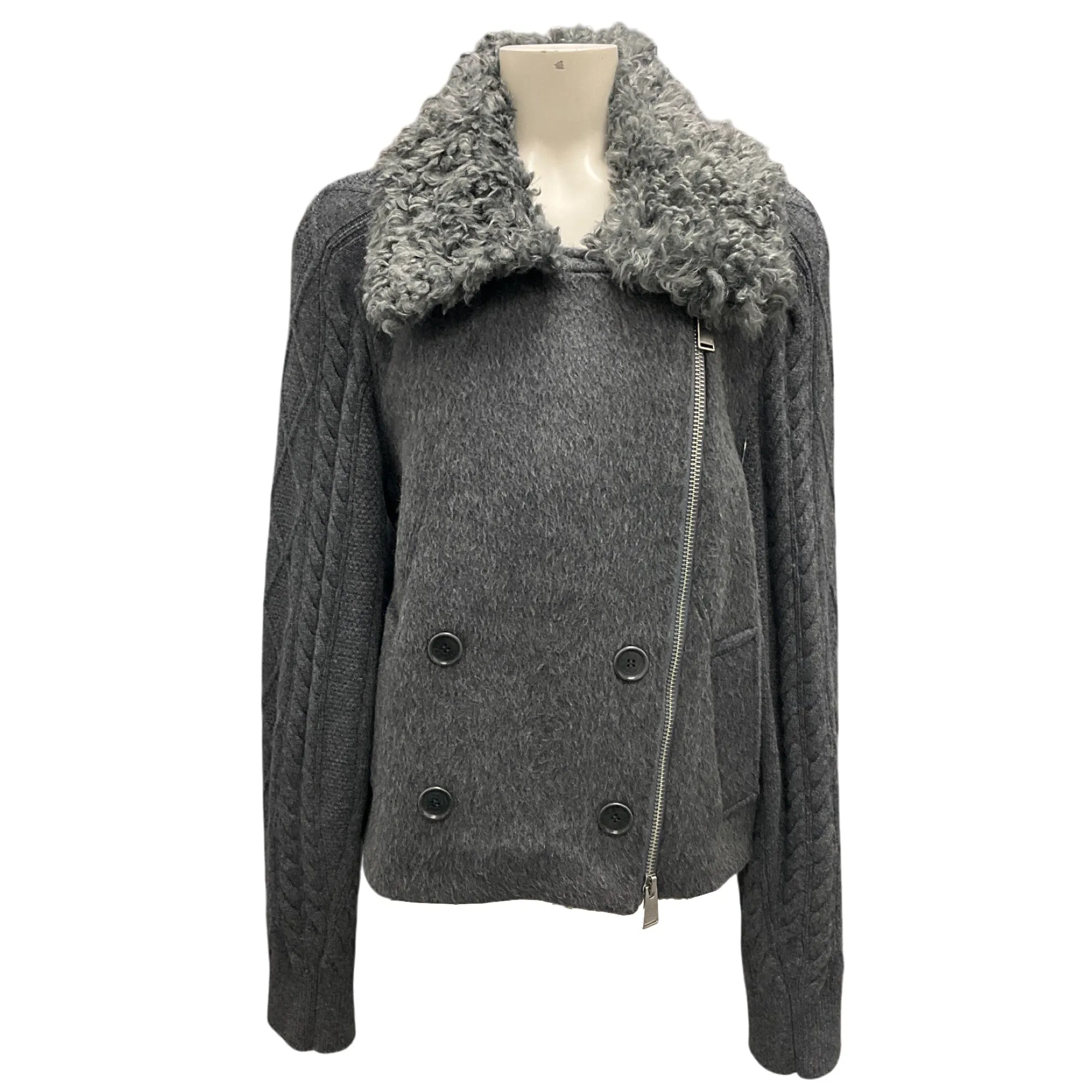 Simkhai Grey Faux Fur Collar Wool Jacket