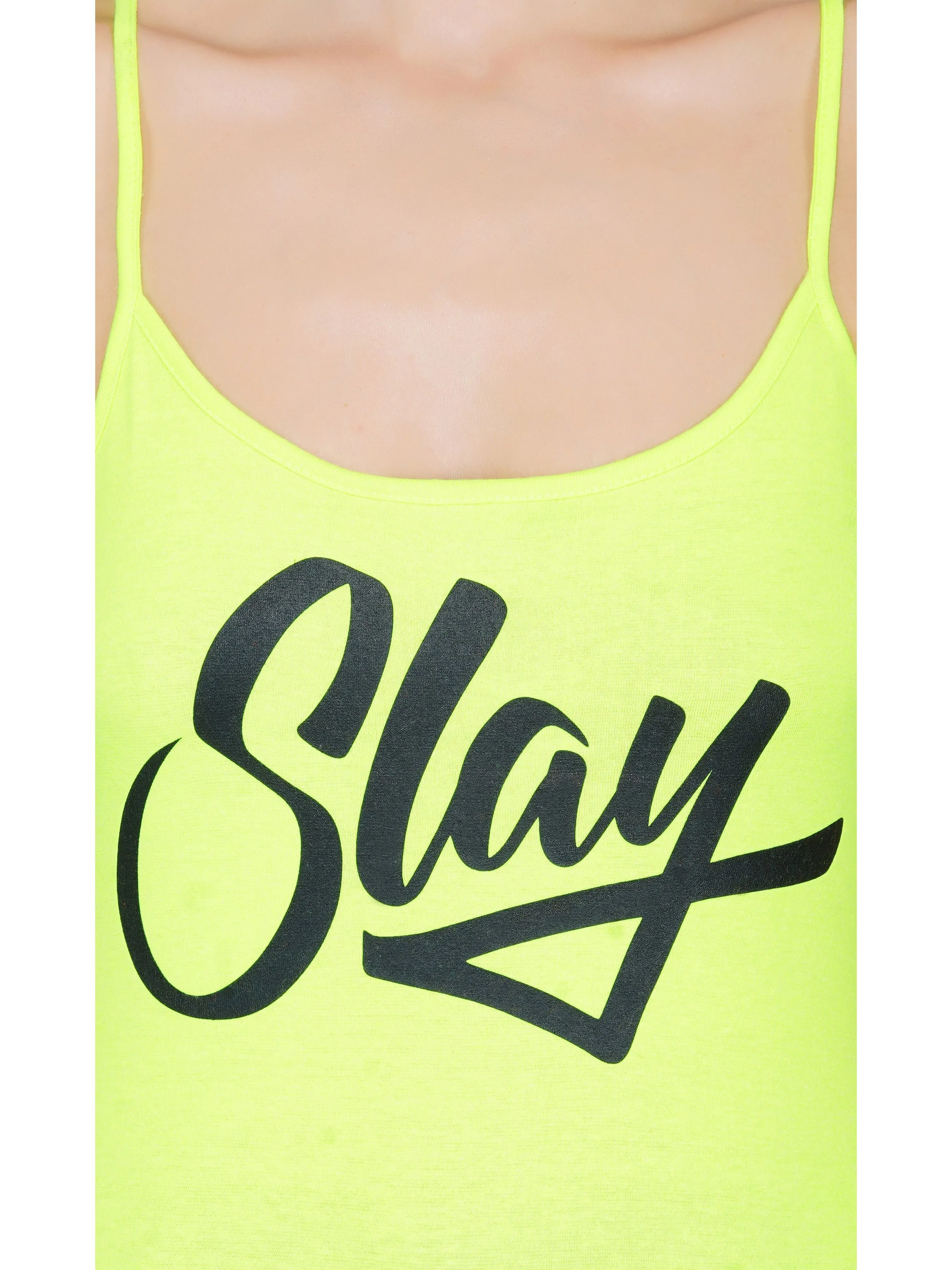 SLAY. Women's Neon Green Printed Camisole